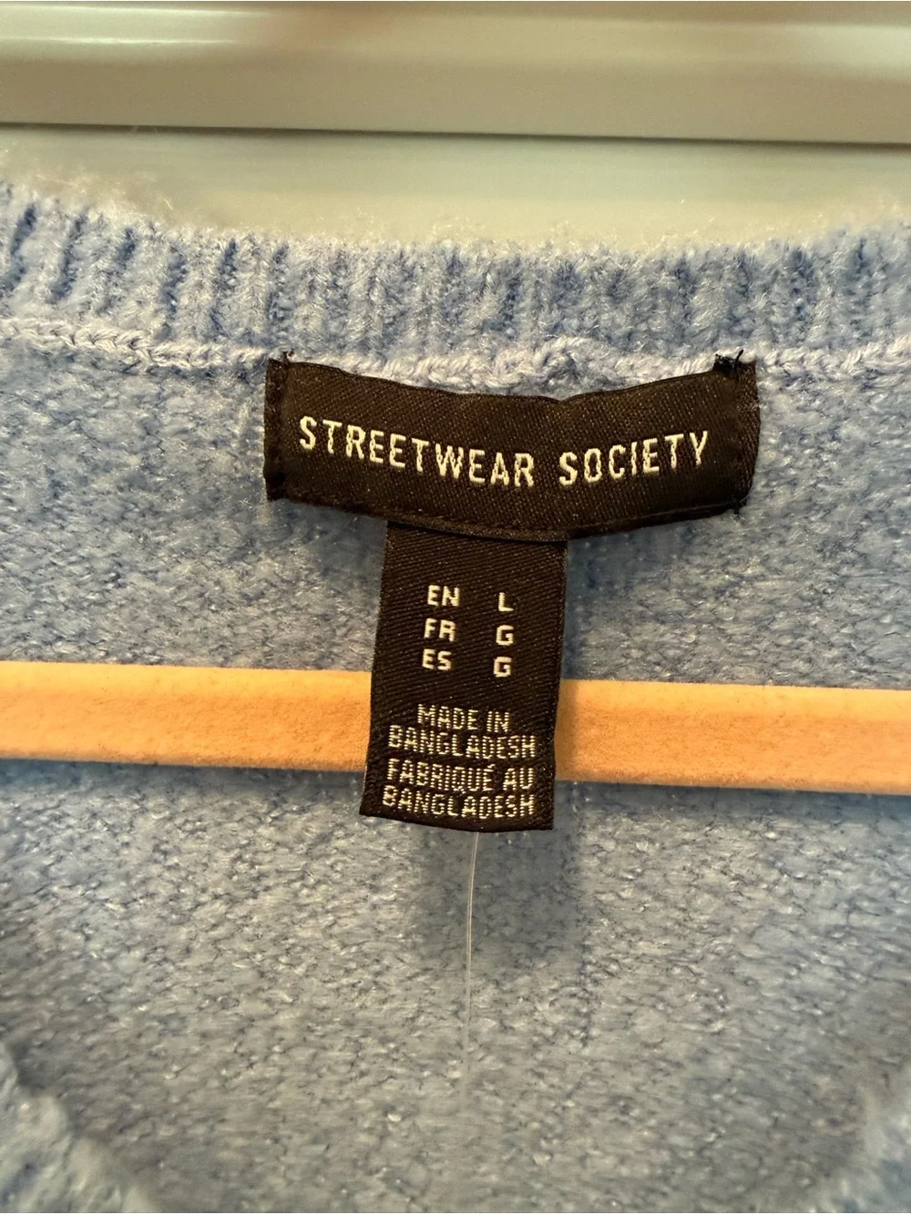 Light Blue V-Neck Puff-Sleeve Sweater